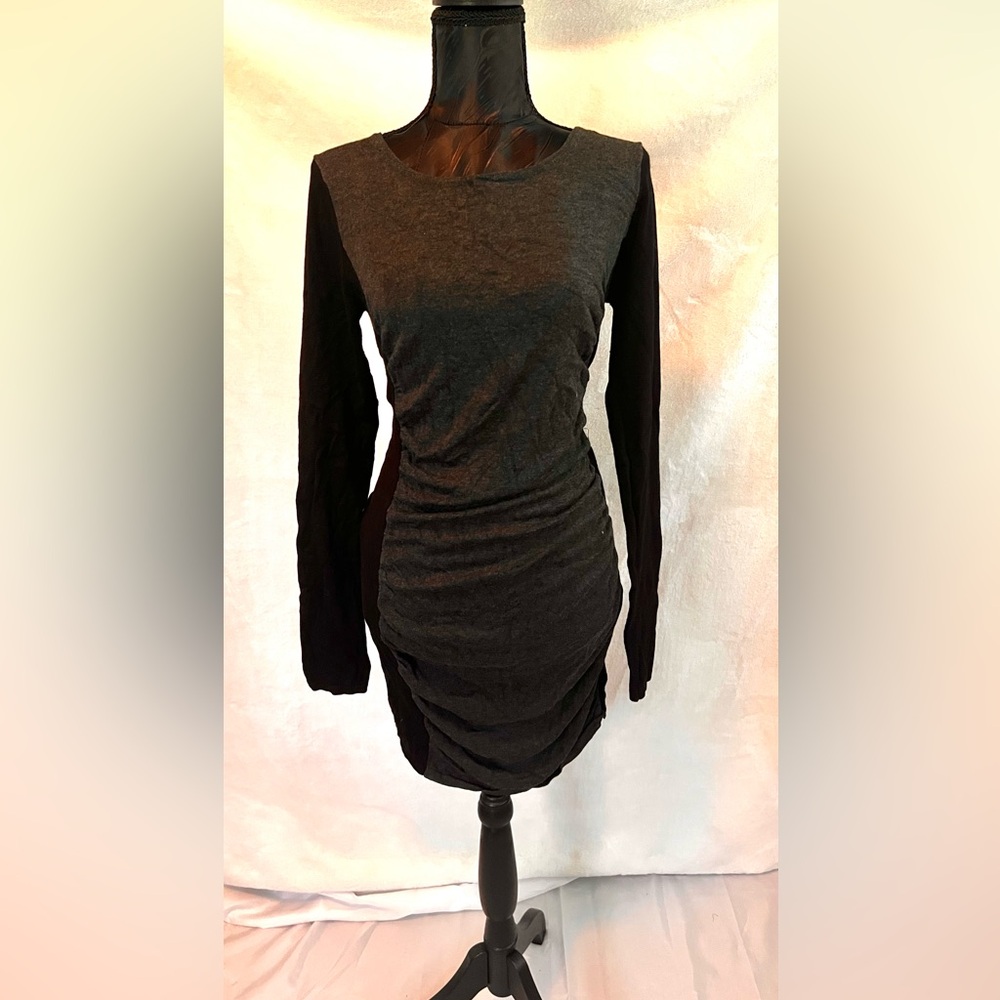 Elegant Grey and Black Long Sleeve Dress